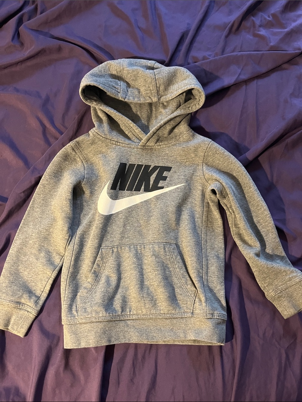 Nike Kids Gray Pullover Hoodie with Black & White Logo